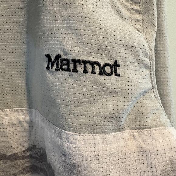 Marmot Pullover Mens Medium Gray Hooded Lightweight Anorak Jacket Mountain Print - Picture 10 of 16